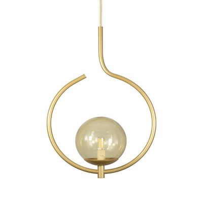 Pendente Lustre On Loop Dourado Com Globo De Vidro Ambar
