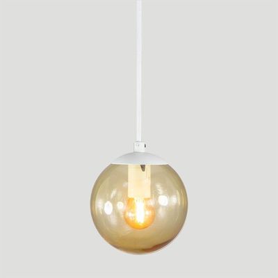 Pendente Branco C/ Globo De Vidro Ambar De 14cm + Led 2w