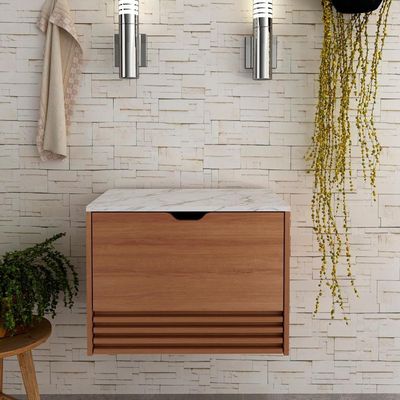 Balcao Gabinete 1 Gaveta Ripada Bn3613 Amendoa Marmore Branco Tecno Mobili Amendoa Marmore Branco