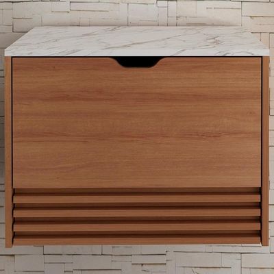 Balcao Gabinete 1 Gaveta Ripada Bn3613 Amendoa Marmore Branco Tecno Mobili Amendoa Marmore Branco