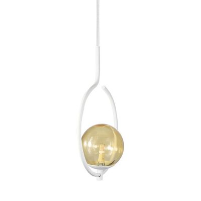 Pendente Lustre On Loop Branco Com Globo De Vidro Ambar