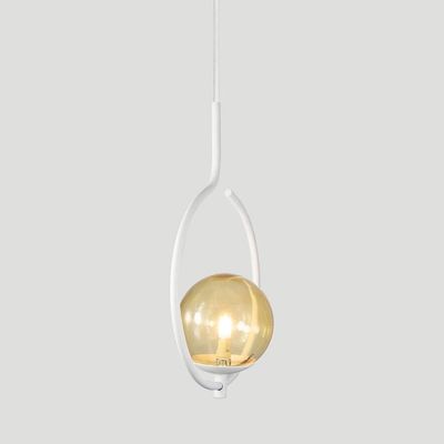 Pendente Lustre On Loop Branco Com Globo De Vidro Ambar