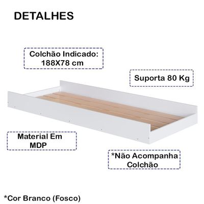 Cama Auxiliar Com Rodizios Bb692 Branco Comm Branco