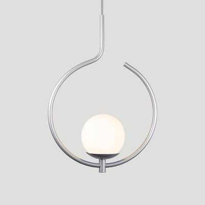 Pendente Lustre On Loop Prata Com Globo De Vidro Branco