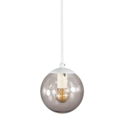 Pendente Branco C/ Globo De Vidro Fume De 14cm + Led 2w
