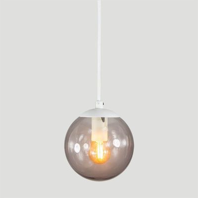 Pendente Branco C/ Globo De Vidro Fume De 14cm + Led 2w