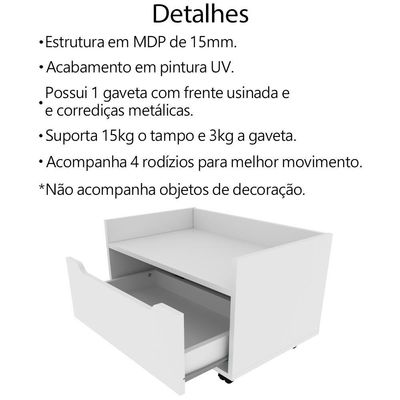 Balcao Gabinete 60 Cm 1 Gaveta E 4 Rodizios Bn3647 Branco Tecno Mobili Branco