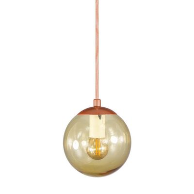 Pendente Bronze C/ Globo De Vidro Ambar De 14cm + Led 2w