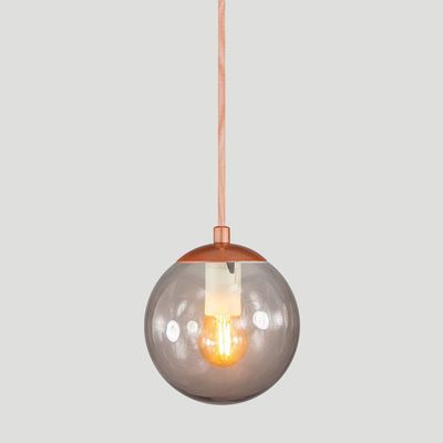 Pendente Bronze C/ Globo De Vidro Fume De 14cm + Led 2w