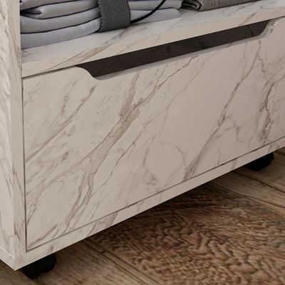 Balcao Gabinete 60 Cm 1 Gaveta E 4 Rodizios Bn3647 Marmore Branco Tecno Mobili Marmore Branco