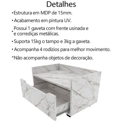 Balcao Gabinete 60 Cm 1 Gaveta E 4 Rodizios Bn3647 Marmore Branco Tecno Mobili Marmore Branco