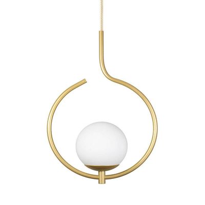 Pendente Lustre On Loop Dourado Com Globo De Vidro Branco