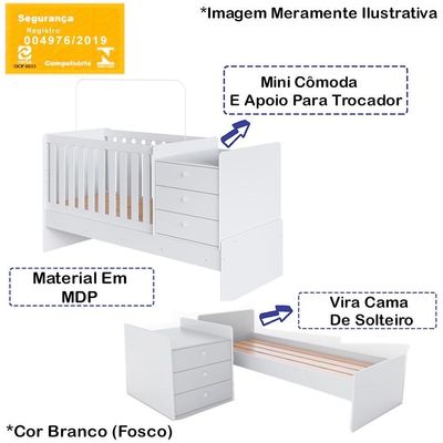 Berço Mini Cama Multifuncional Bb680 Branco Comm Branco