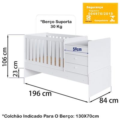 Berço Mini Cama Multifuncional Bb680 Branco Comm Branco