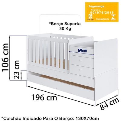 Berço Mini Cama Multifuncional Cama Auxiliar Bb690 Branco Comm Branco