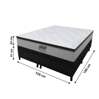 Cama Box Baú Queen Colchão Molas Pocket Ensacadas Tower 158x198x75cm Branco-preto Gazin Branc-marr