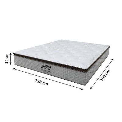 Cama Box Baú Queen Colchão Molas Pocket Ensacadas Tower 158x198x75cm Branco-preto Gazin Branc-marr