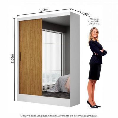 Guarda-roupa Belem Plus 2 Portas De Correr 2 Gavetas Branco Cinamomo