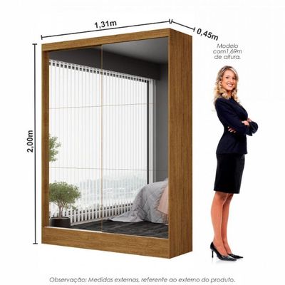 Guarda-roupa Belem Premium 2 Portas De Correr 2 Gavetas Cinamomo