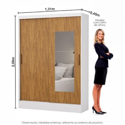 Guarda-roupa Belem 2 Portas De Correr 2 Gavetas Branco Cinamomo