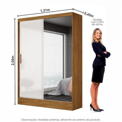 Guarda-roupa Belem Plus 2 Portas De Correr 2 Gavetas Cinamomo Branco