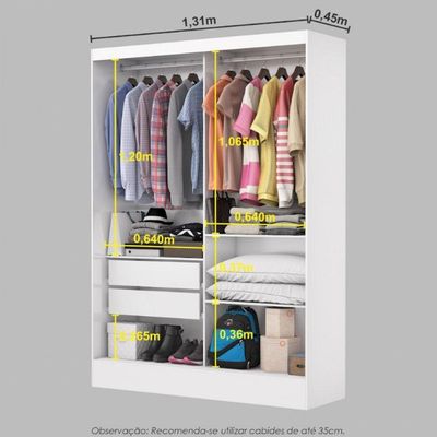 Guarda-roupa Belem Premium 2 Portas De Correr 2 Gavetas Branco