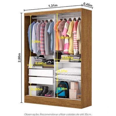 Guarda-roupa Belem Plus 2 Portas De Correr 2 Gavetas Cinamomo