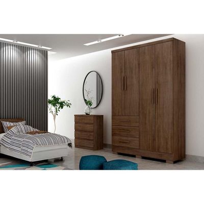 Guarda Roupa Solteiro 4 Portas E 3 Gavetas C-espelho E Pés Encanto Freijo Cumaru C- Fendi