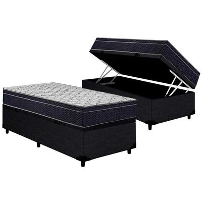 Conjunto Box Baú Solteiro: Colchão Espuma Ortobom D45 Airtech 150 + Base Crc Courano Black(88x188)