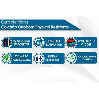 Colchão Solteiro Espuma D20 Physical Resistente Liso (88x188x12) - Ortobom