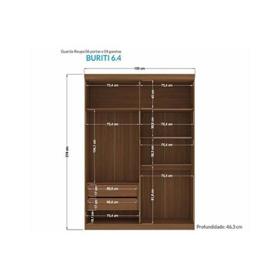Guarda Roupa Solteiro 4 Portas E 2 Gavetas Buriti Jatoba-areia - Santos Andirá
