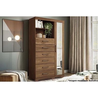 Cômoda De Quarto Marabá 1.6 C- 1 Porta 2 Nichos E 6 Gavetas C- Espelho E Pés Jatoba