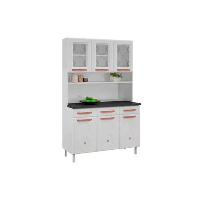 Kit De Cozinha Compacta Mirage New Aço 6 Portas E 3 Gavetas 120cm Branco-preto - Telasul