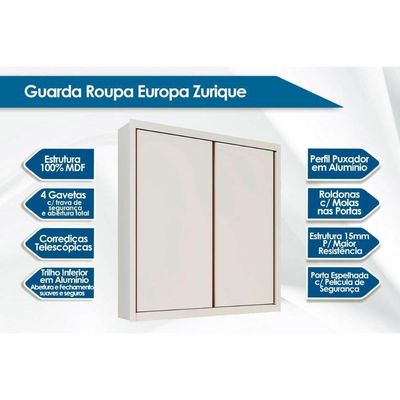 Guarda Roupa Solteiro 2 Portas De Correr E 4 Gavetas Zurique Braúna - Europa