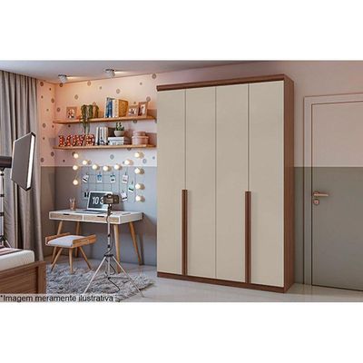 Guarda Roupa Solteiro 4 Portas E 2 Gavetas Alonzo New Amêndoa branco - Lopas