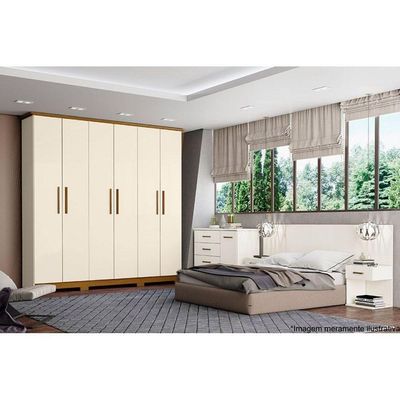 Guarda Roupa Casal 6 Portas E 3 Gavetas C- Pés Cover Off White-nature - Henn