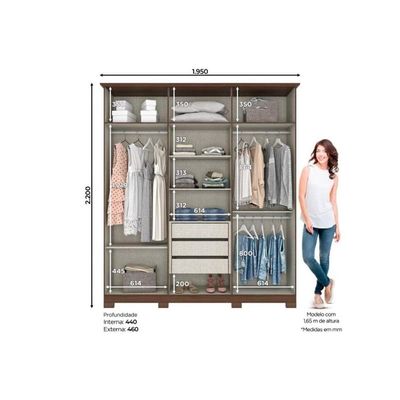 Guarda Roupa Casal 6 Portas E 3 Gavetas C- Pés Cover Off White-nature - Henn
