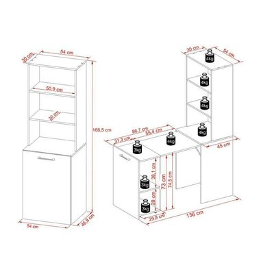 Mesa Multiuso Escritório Retrátil Me4171 C- 5 Nichos Branco - Tecno Mobili