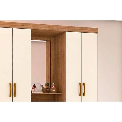 Guarda Roupa Solteiro 4 Portas E 3 Gavetas C- Espelho E Pés Briz B24 Branco - Henn