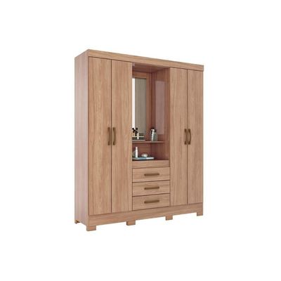 Guarda Roupa Solteiro 4 Portas E 3 Gavetas C- Espelho E Pés Briz B24 Branco - Henn