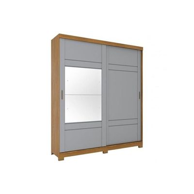 Guarda Roupa Casal 2 Portas De Correr E 3 Gavetas C- Espelho E Pés Verg Nature-off White - Henn