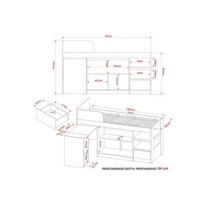 Cama Solteiro Cm8021 Multifuncional C/ Escrivaninha Branco - Tecno Mobili