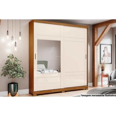 Guarda Roupa Casal 2 Portas De Correr E 3 Gavetas C- Espelho E Pés Verg Nature-off White - Henn