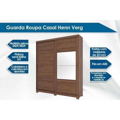 Guarda Roupa Casal 2 Portas De Correr E 3 Gavetas C- Espelho E Pés Verg Nature-off White - Henn