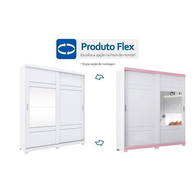 Guarda Roupa Casal 2 Portas De Correr E 3 Gavetas C- Espelho E Pés Verg Nature-off White - Henn