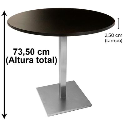 Mesa Alpha Inox 77,50 Cm (altura) Com Tampo Em Mdp Redonda 80 Cm Preto