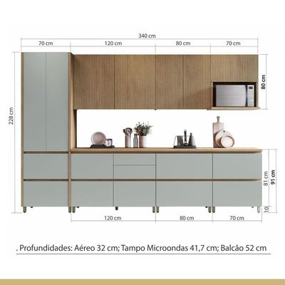 Cozinha 7 Peças 100% Mdf Rainha Nature-verde