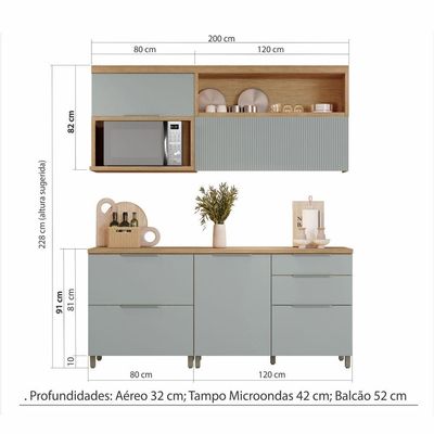 Cozinha 4 Peças 100% Mdf Marquesa Nature-verde