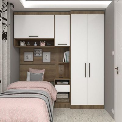 Quarto De Solteiro Com Guarda Roupas Mesa De Cabeceira E Nicho Paris Luciane Móveis Avelã Pf Com B