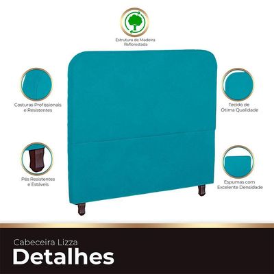 Cabeceira Casal King Size Estofada Para Cama Box Lizza Veludo Cor Azul Claro